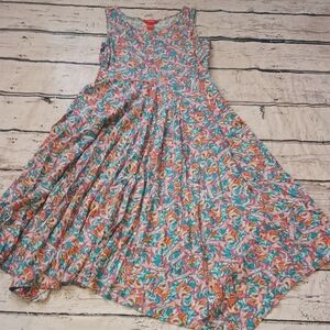 Sundance Salma Blue Orange Watercolor Pint Handkerchief Hem Rayon Dress 8